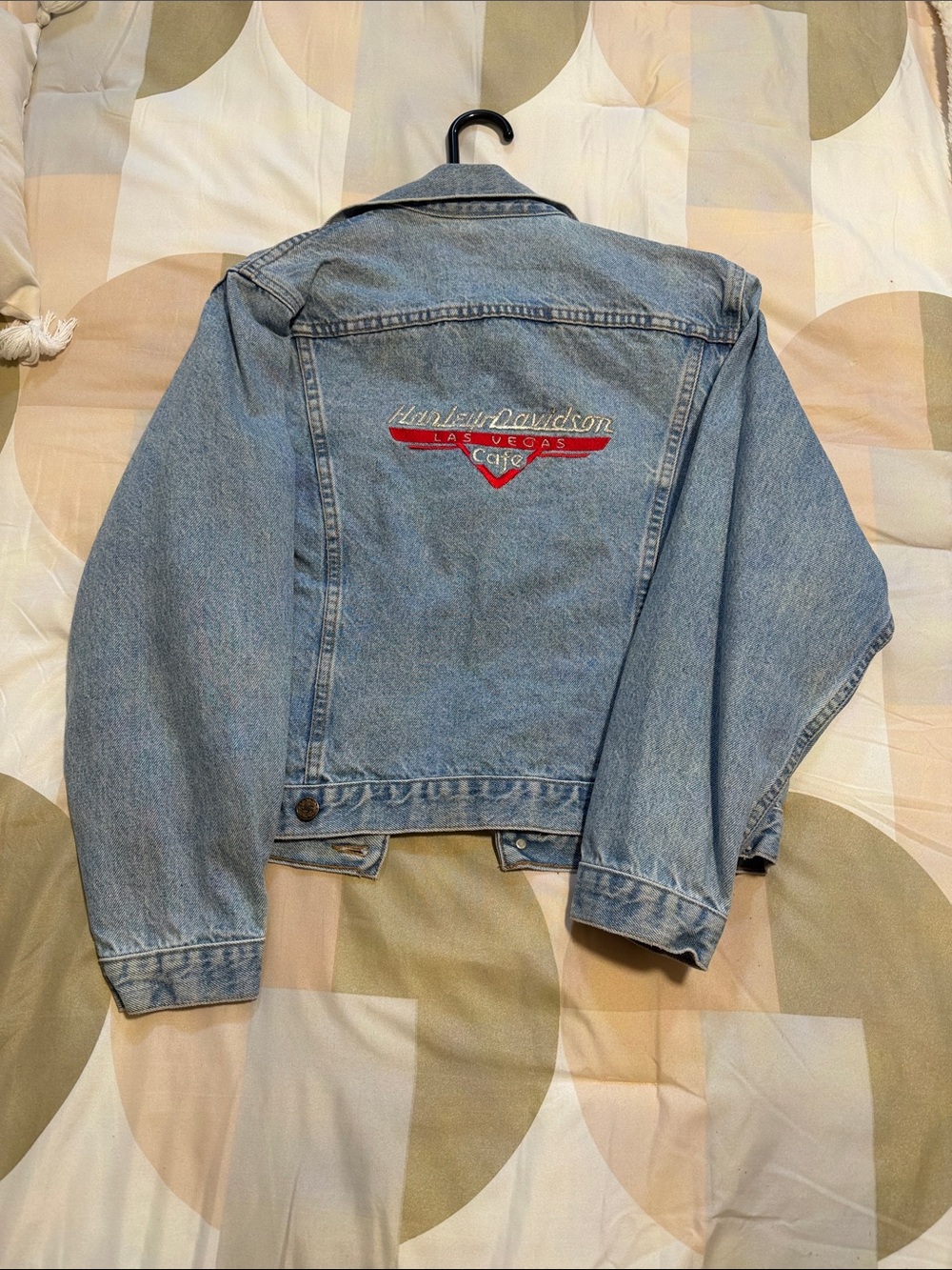 Harley-Davidson Light Blue Denim Jacket with Red Logo Vintage Original LV Cafe
